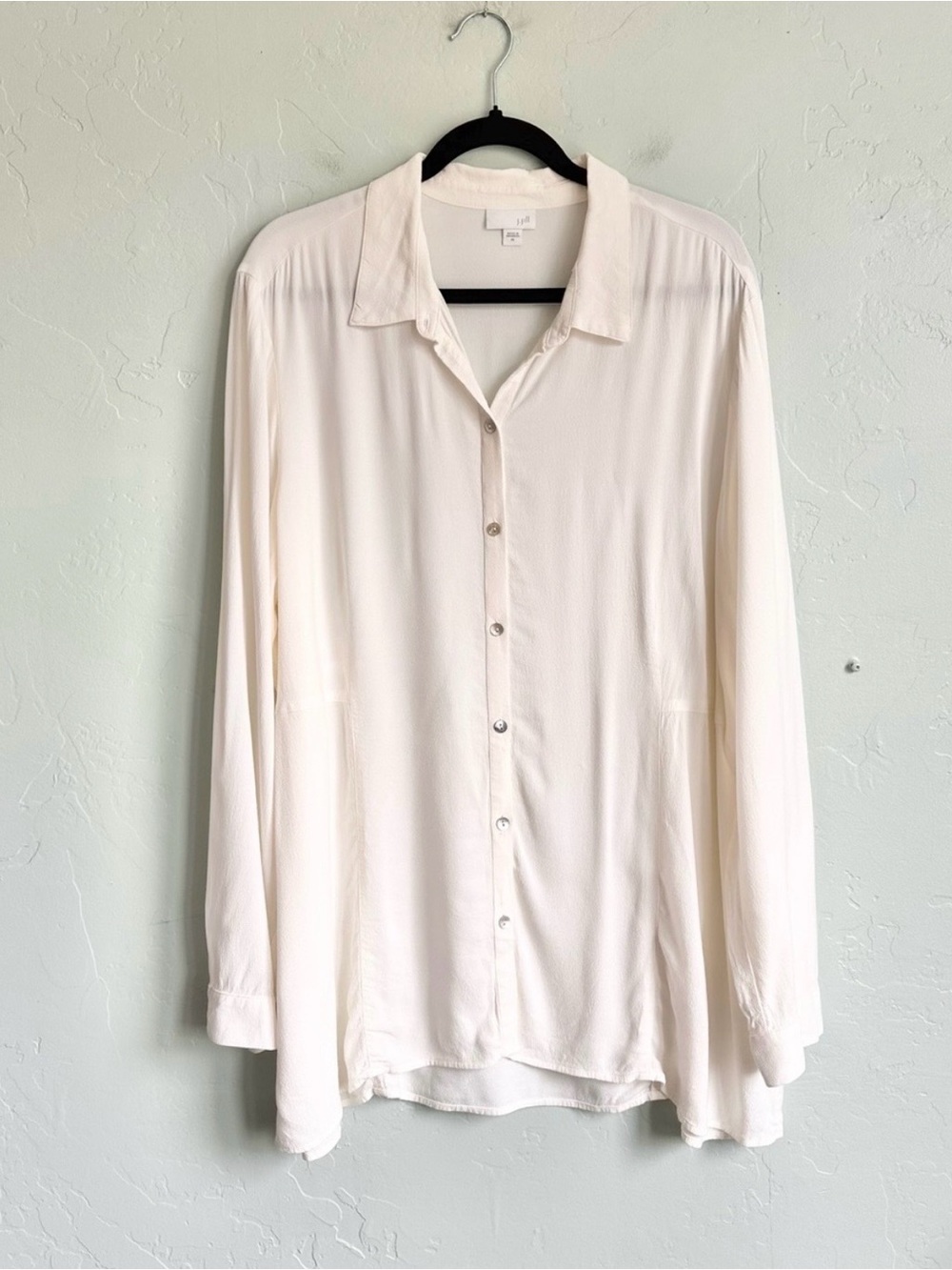 J. Jill Women’s Cream Button Up Long Sleeve Tunic Blouse Size XL